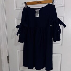 Bonnie Jean Navy Kids Dress with Bow Sleeves